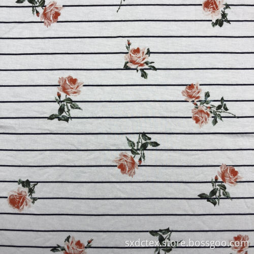 Stripe Floral Printed Viscose Elastain Jersey AOP Fabric